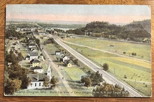 Camp Douglas WI Vogelperspektive 1910 gedruckte Postkarte, N.W.R.R. & Target Bluff - Bild 1 von 4