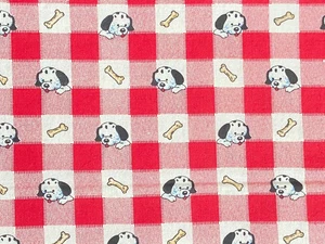 Faye Liverman Burgos Dog Puppy Dalmatian Bone Checks Red Cotton Fabric 70" - Picture 1 of 4