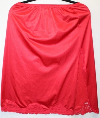 Vintage Vanity Fair Red Nylon 28" Slip Small Lace Trim USA Made Lingerie Small - Image 1 of 4