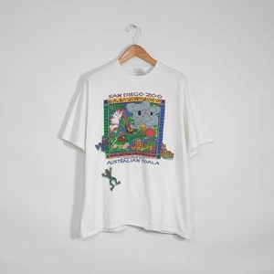 Vintage 90s San Diego Zoo T Shirt Mens XL Distressed Australian Koala Art White - Picture 1 of 8