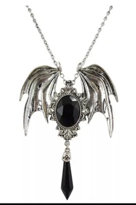 New Restyle Della Morte Gothic Vampire Bat Pendant Necklace Black Gothic - Picture 1 of 3