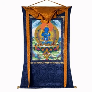 Pintura Thangka hecha a mano Vajradhara montada en brocado de seda - Imagen 1 de 9