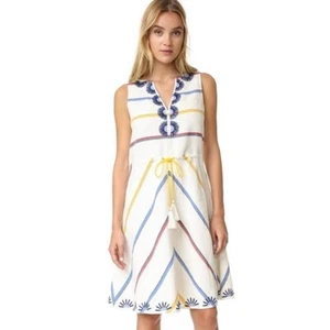 TORY BURCH Blaine Dress Summer White Linen Dress with Waist Tie Size 4 - Picture 1 of 5