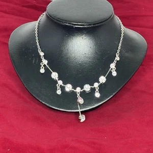 Silver Tone Rhinestone Large Stone Drop Necklace Sparkle Bling Occasion Prom - Picture 1 of 8