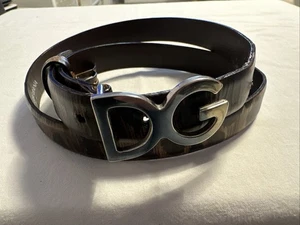 D&G Dolce And Gabbana Leopard Pattern Brown Leather skinny Belt. Size 28 - Picture 1 of 9