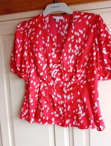 Red And White Topshop Blouse Size 12 - Picture 1 of 2