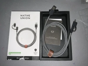 Native Union Belt Cable 6.5' USB-C/Lightning/Micro to USB “MFi-Certified” Zebra - Picture 1 of 3
