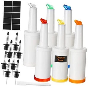 Pcs Juice Containers Bar Pour Tops 6 White, Red, Yellow, Orange, Blue, Green - Picture 1 of 8