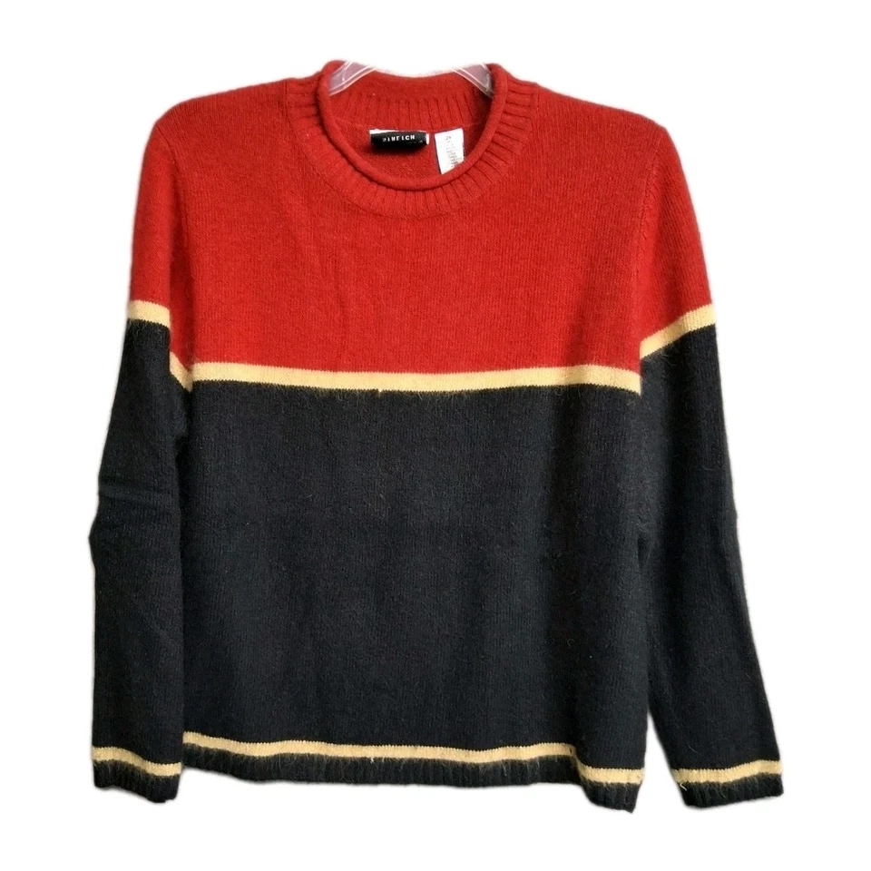 Mujer Angora Suéter Difuso Rojo Negro Dorado Rayas Talla 2X Pullover Suave Foto 1 de 4