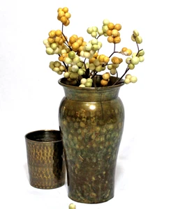 Vintage Hammered Metal Vases Pots Set 2 - Picture 1 of 6