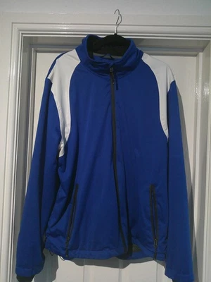Men's waterproof golf rain jacket, full zip, pockets, blue & white, XL, vgc - Image 1 of 4