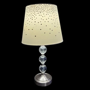 Modern Table Lamp Clear Glass Ball Stem Brushed Nickel Base Polka Dot Shade 14" - Picture 1 of 6