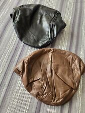 Lot of 2 Vtg Leather Newsboy Adjustable Cabbie Hippie Caps Hat Lined