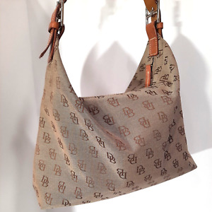 Vtg Dooney & Bourke Signature Cloth Zip Purse Satchel Shoulder Bag Used - Clean