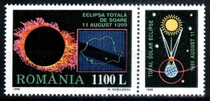 Romania 1998, Mi#5365 Zf, Sc#4260, label, total eclipse of the Sun, space, MNH! - Picture 1 of 1