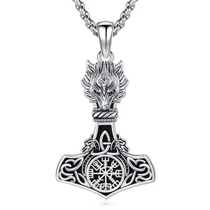 Viking Mjolnir Thors Hammer Necklace Norse Thor Talisman Amulet Pendant 925 S... - Picture 1 of 7