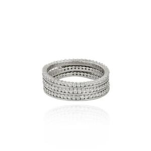 Set of 3 Sterling Silver 925 Cubic Zirconia skinny eternity edged band ring