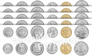 China UNC, 5 (x) 6-teiliges Münzset, 1 2 5 Fen 1 5 Jiao 1 Yuan 1986 2013 (30 Münzen) - Bild 1 von 4