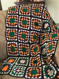 Granny Squares Throw 34” X 50” With Black Edge - Picture 1 of 2