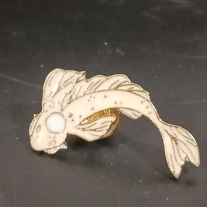 Koi Fish White Enamel Lapel Hat Post Pin Light Pink - Picture 1 of 4