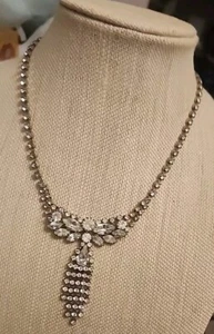 Beautiful Vintage Clear Crystal Rhinestone Waterfall Necklace Rhodium Plate 18" - Picture 1 of 17