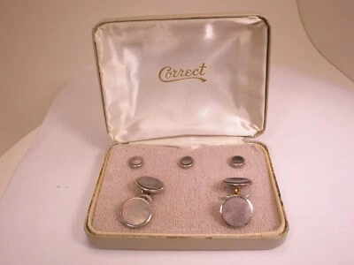 MOP Gold Plated Vintage Formal Cuff Links & Tux Shirt Prom Studs in box r77 - Image 1 of 4