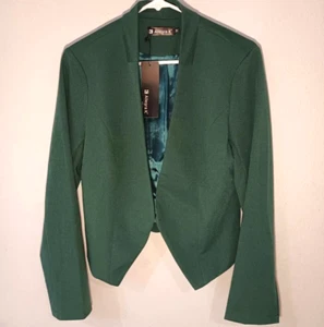 Allegra K Women Collarless Work Business Cropped Blazer Forest Green Size M NWT - Picture 1 of 9