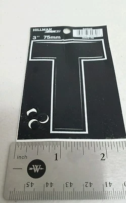 Hillman 3" letra (T) blanco y negro pegatina letras 75 mm Foto 1 de 3
