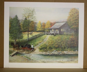 Country Courtesy Fred Thrasher Red Cross Doctor Nurse horse buggy cabin KyArtist - Picture 1 of 4