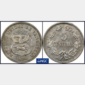 1896 Venezuela 5 Centimos NGC MS 63. KM-Y-27 - Picture 1 of 5