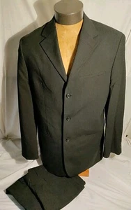 Men Wilke-Rodriguez Three Button Black Stripe Wool Spandex Suit 42L 34x31 NWOT - Picture 1 of 10