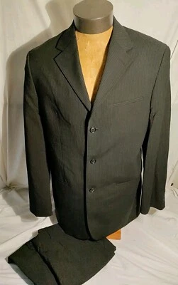 Traje de hombre Wilke-Rodríguez tres botones negro a rayas lana spandex 42L 34x31 nuevo sin etiquetas Foto 1 de 4