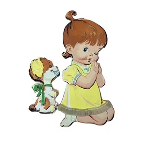Vintage Wall Hangers Religious Praying Girl & Puppy Art Nursery Kids Retro - Picture 1 of 6