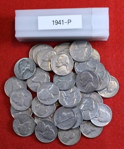 1941-P Jefferson Nickels 40 Coin roll Circulated - Picture 1 of 4