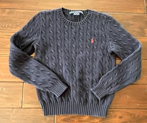 Polo Ralph Lauren Boys  sz L (10-12) Sweater Navy Cable Knit Cotton Red Pony - Picture 1 of 8