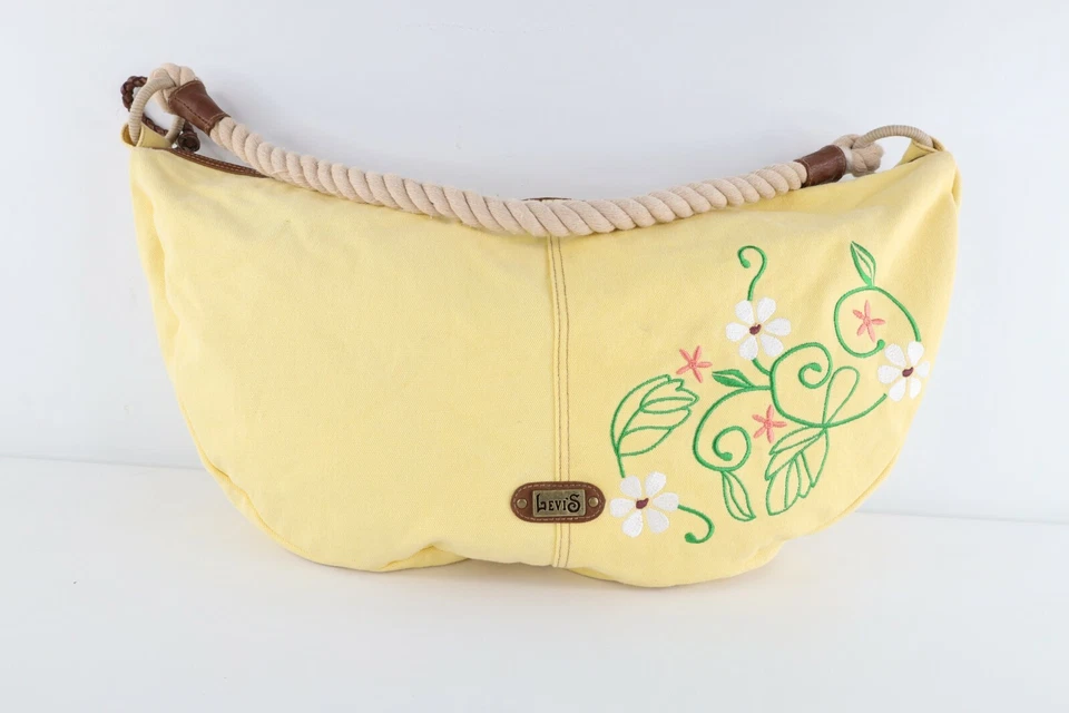 Vintage 90s Levis Spell Out Roped Canvas Floral Hobo Handbag Purse Tote Yellow - Image 1 of 4