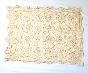 vtg Crocheted pillow cover sham rectangle cream granny core cottage - Picture 1 of 8