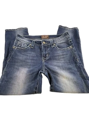 Cowgirl Up Denim Jeans Capris sz 29 flap pockets Distressed (31x24 Actual) - Image 1 of 4