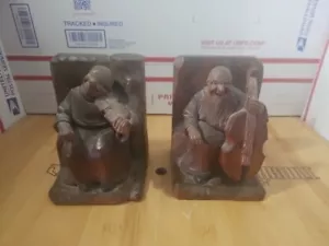 Vintage Bookends, Violin and Cello Player Handcarved - Picture 1 of 5