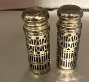 Antique Victorian Silver Plated Cobalt Blue Set of Salt & Pepper Shakers England - Picture 1 of 7