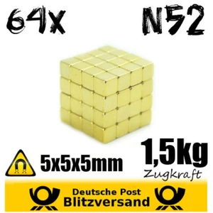 64x Imán 5x5x5mm Oro Revestido - Magnético Cartas, Pin - Picture 1 of 2
