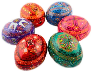 6 Wooden Ukrainian Pysanky Pysanka Easter Painted Eggs Handmade - Picture 1 of 6