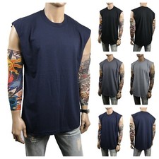 Men HEAVY WEIGHT Crew neck T-Shirt Sleeveless Muscle Tank Fitness Gym Big & Tall