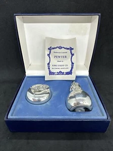 VTG KIRK STIEFF PEWTER Apple & Pear Salt & Pepper Shaker Set in Original Box - Picture 1 of 13