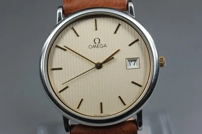 Vintage "Near Mint" OMEGA De Ville Cal.1430 Silver Date Quartz Men's Watch JAPAN - Image 1 of 4