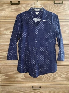 Camisa para mujer LL Bean azul sin arrugas abotonada 100 % algodón talla mediana usada en excelente estado - Imagen 1 de 3