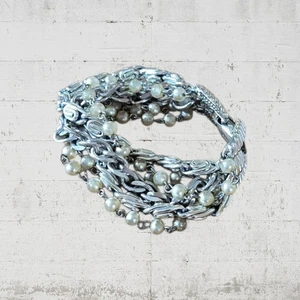 Star Silver Tone Beaded & Chain 6 Strand Fashion Bracelet - Picture 1 of 4