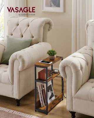 Slim Side Table with Charging Station, 3-Tier Narrow BedsidRue Table, End Tables - Image 1 of 4
