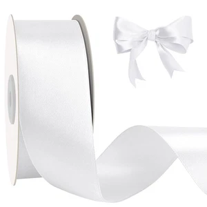 White Ribbon 1-1/2 inch, 50 Yards Fabric Satin Ribbon, Double Faced Wide Silk... - Picture 1 of 8