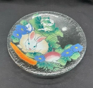 "Vidrio artístico fundido vintage Peggy Karr 10,5"" conejito conejo, cuenco poco profundo" - Imagen 1 de 5